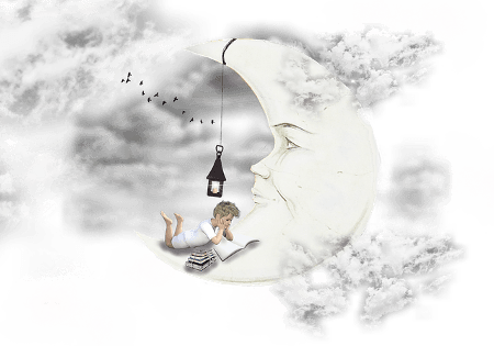 mann mond liest buch