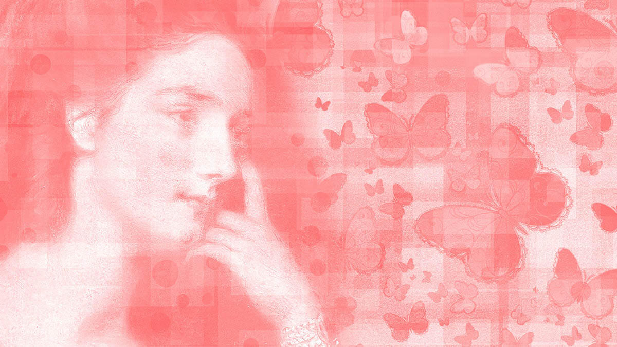 frau rosa schmetterlinge